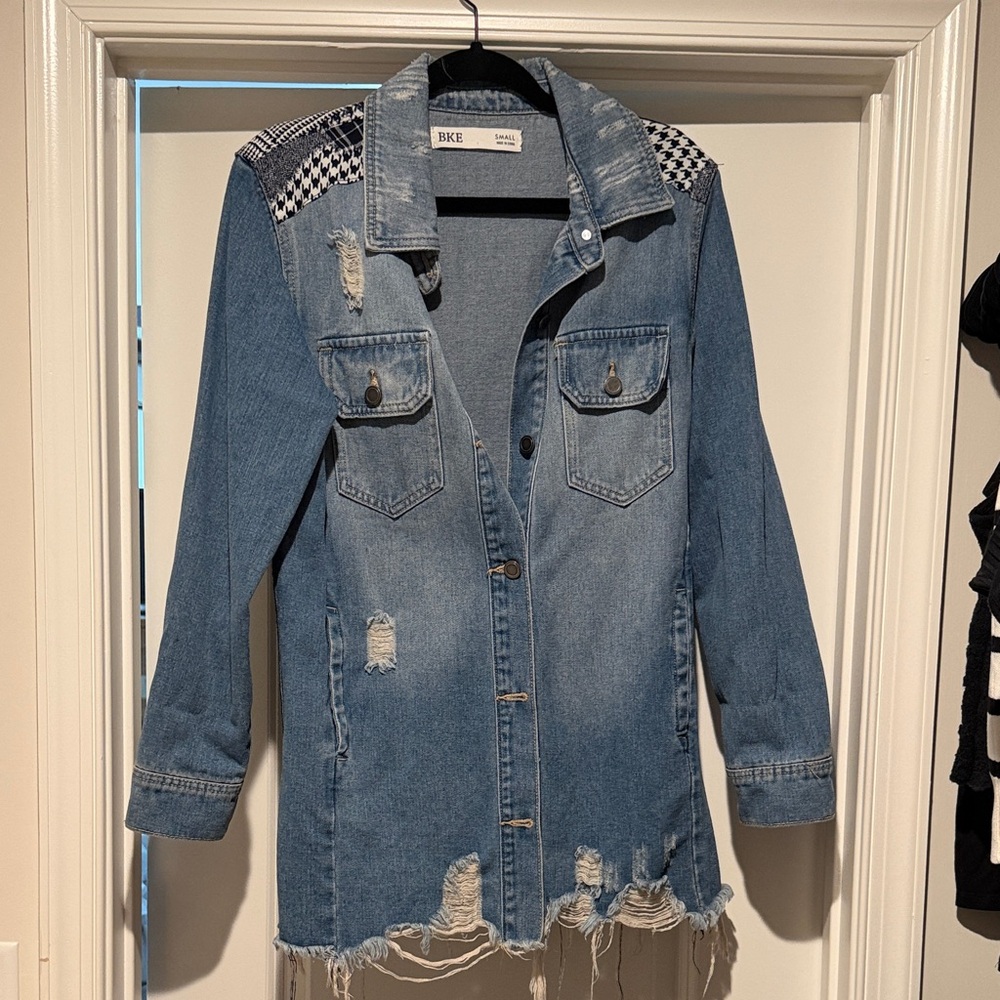 BKE Light Blue Denim Jacket with Patchwork Detailing
